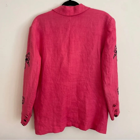 Vintage 80s‎ / 90s bright pink oversized blazer with embroidered  bow detail M - Picture 7 of 13